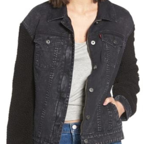 Levi's Jackets & Blazers - Levis Sherpa Acid Washed Button Zip Denim Trucker Hybrid Jacket Medium